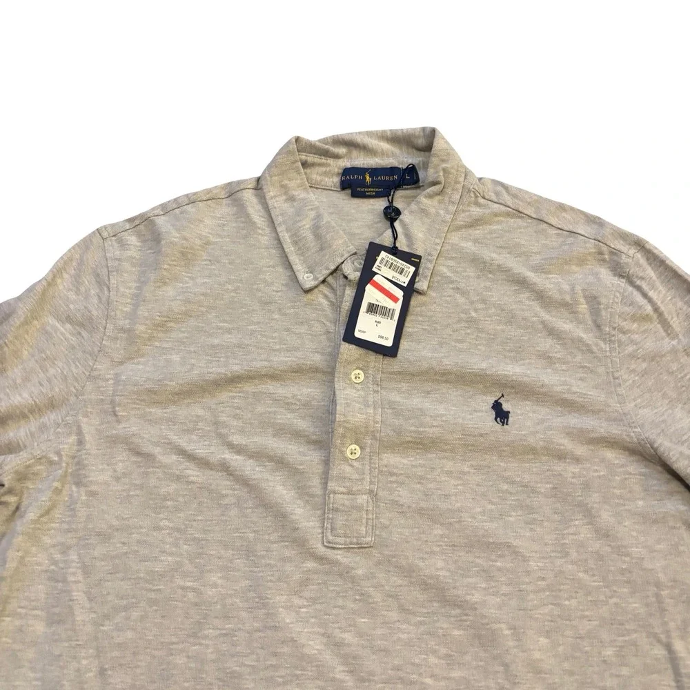 Ralph Lauren Featherweight‎ Mesh Long Sleeve Polo Shirt Mens L Grey Heather NWT